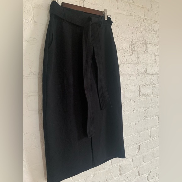 Wilfred lined wool midi skirt slit black XXS belted - Picture 4 of 6
